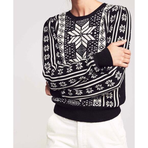Faherty Cotton/Cashmere Black & White Snowflake Knit Blanche Women's XL NEW - Picture 1 of 7